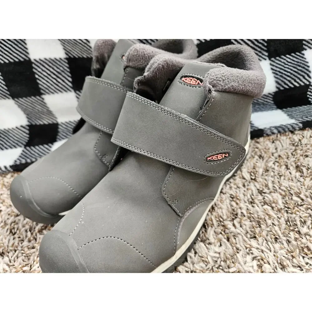 KEEN Kids Winter Boots Gray Waterproof Insulated Hook Loop Size US 6 EU 38